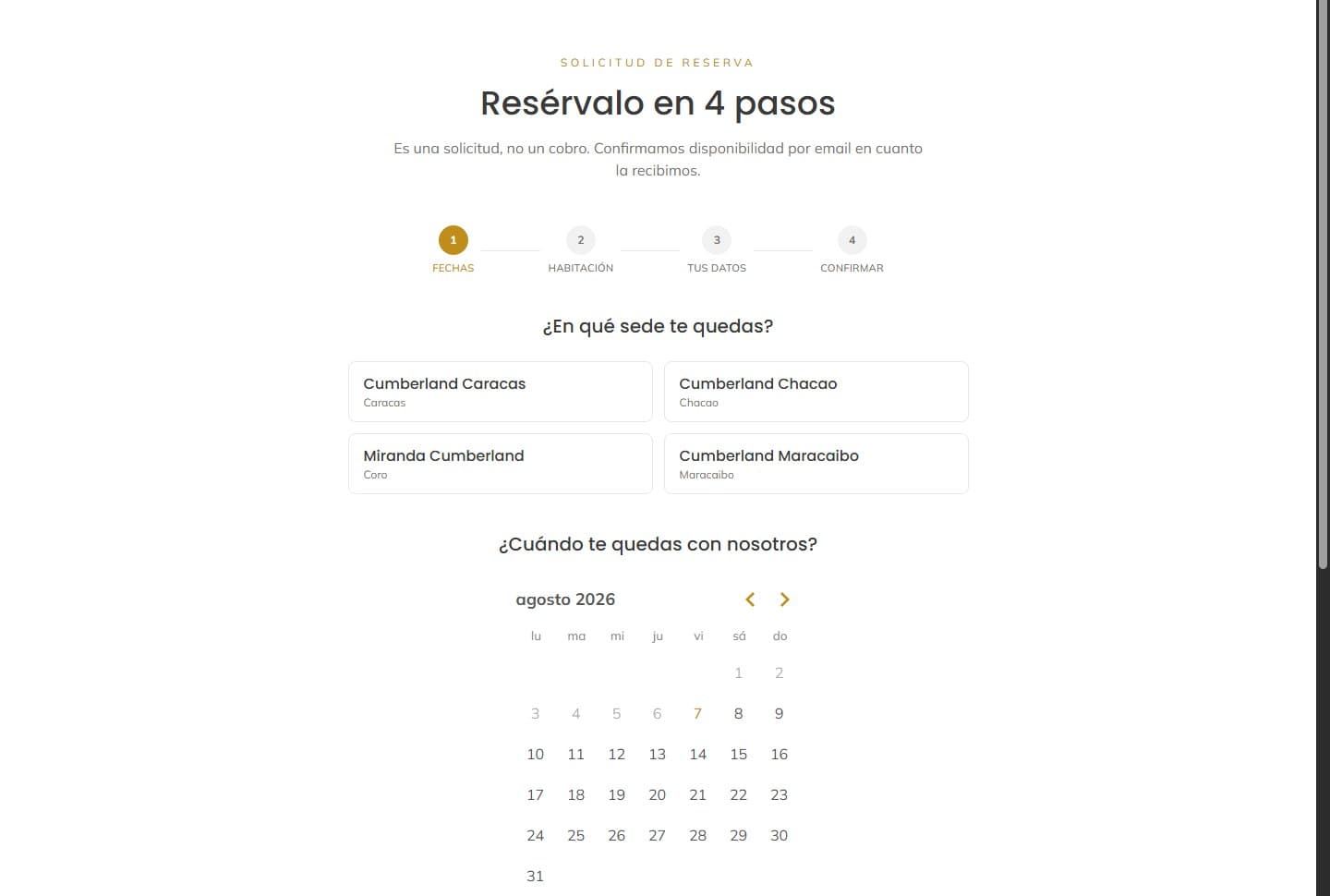 Asistente de reservas de 4 pasos en producción